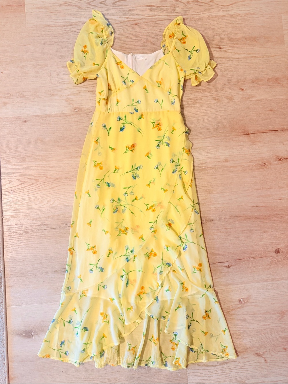 emory park Yellow Floral Maxi Dress with Puff Sleeves
